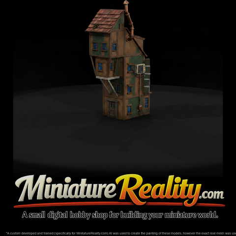 Rustic Multi Story Model Building, three-quarter view