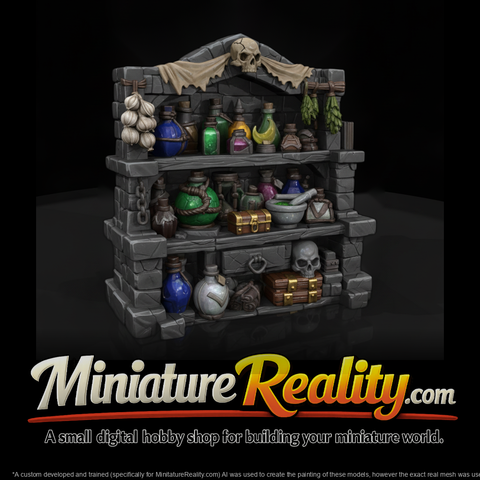 Potion Shelf miniature, three-quarter view