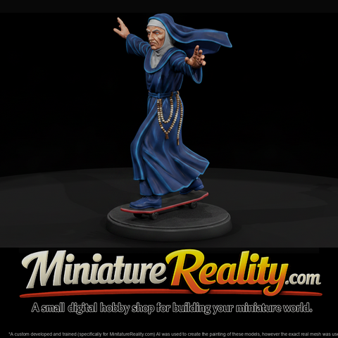 Nun Riding a Skateboard