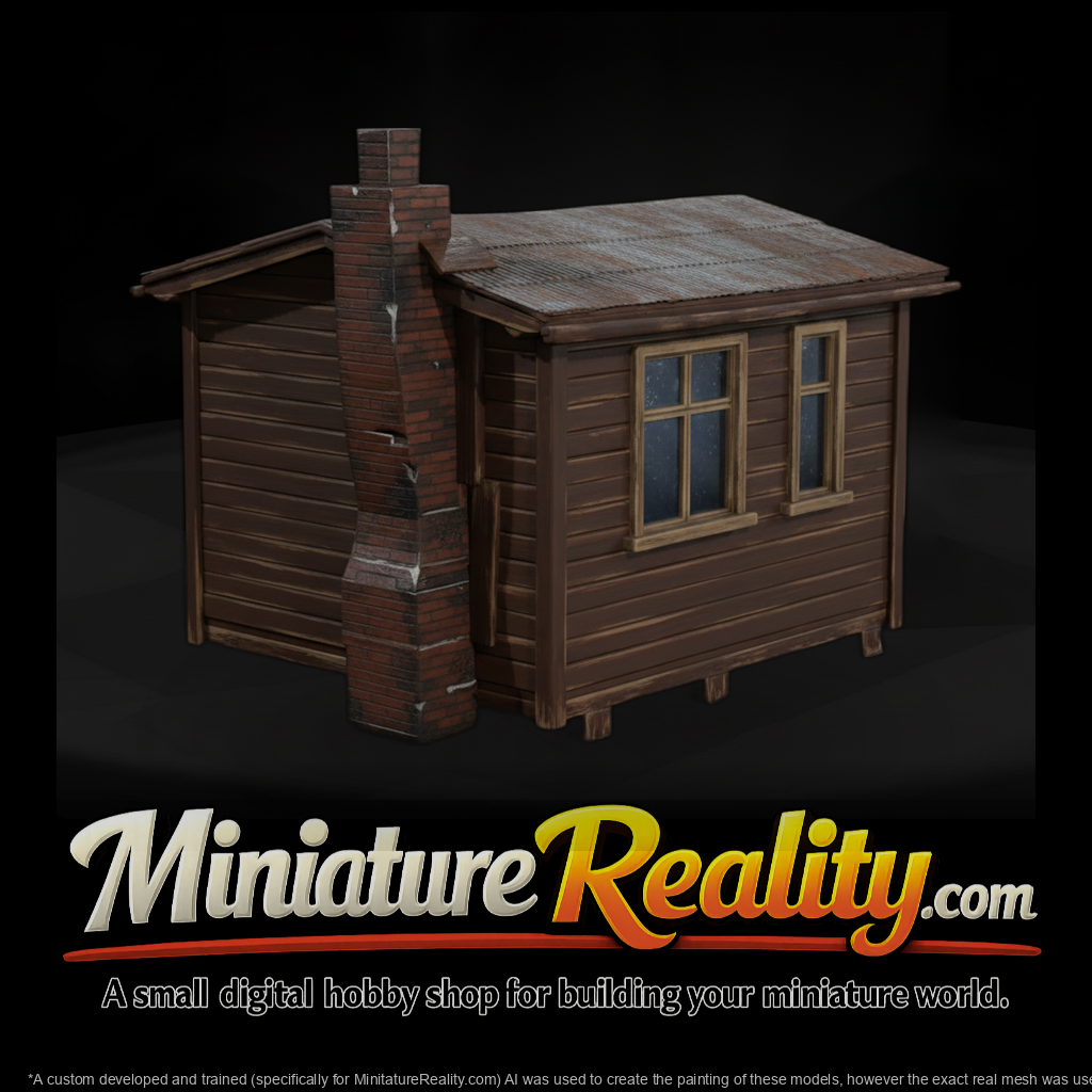Old Wooden Cabin miniature, three-quarter view