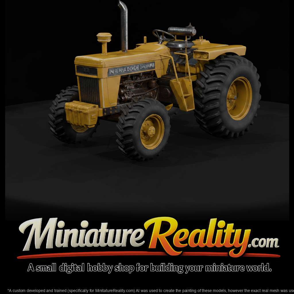 Yellow Farm Tractor miniature, three-quarter view
