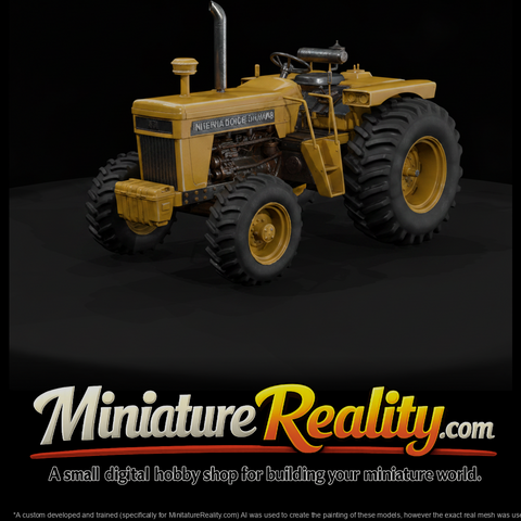 Yellow Farm Tractor miniature, three-quarter view