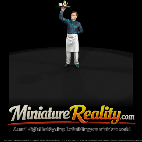 Waiter Balancing a Serving Tray miniature, three-quarter view