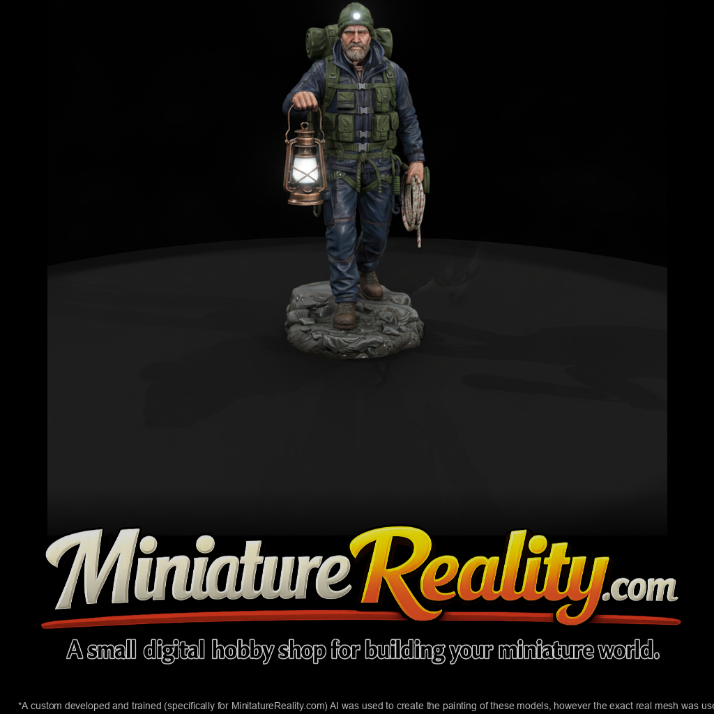 Cave Expedition Leader with Lantern miniature, three-quarter view