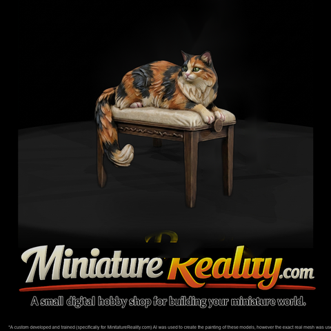 Stylized Longhair Cat on Vanity Stool