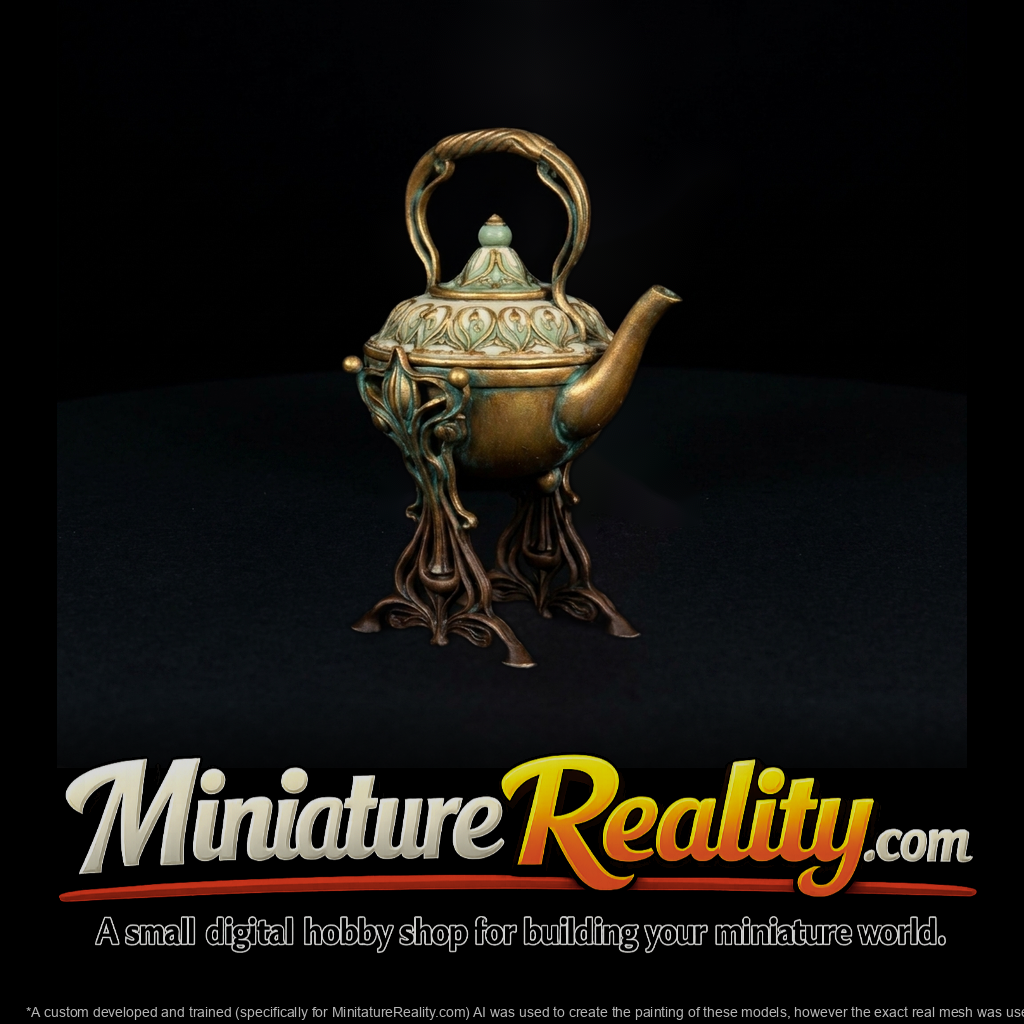 Art Nouveau Ornate Teapot on Tripod Stand