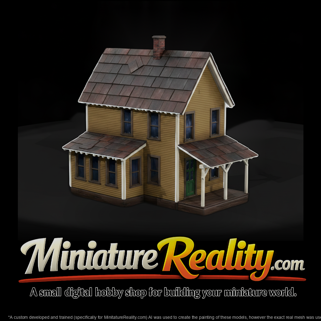 Old Two Story House miniature, three-quarter view