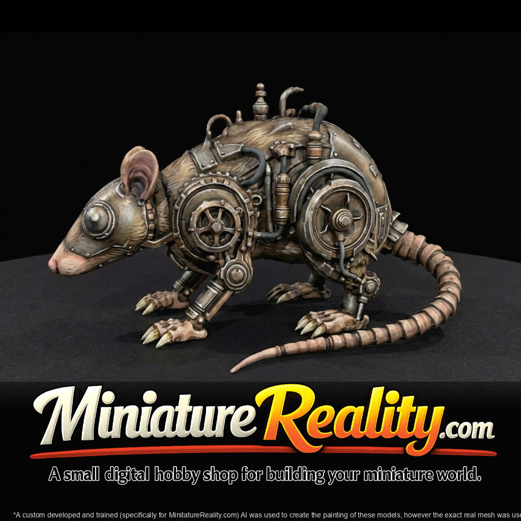 Nightmare Clockwork Creatures Steam Powered Rat miniature, three-quarter view