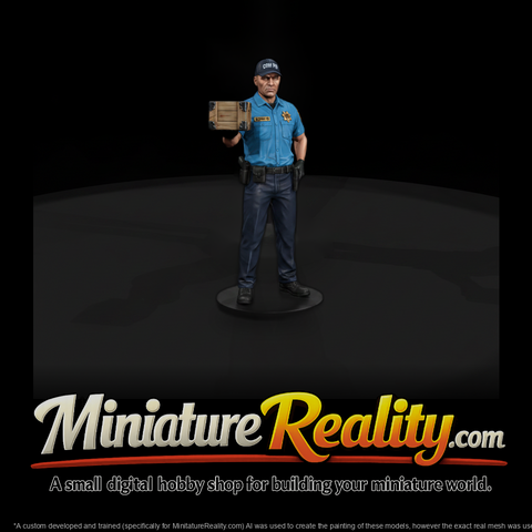 Uniformed Guard with Delivery Crate