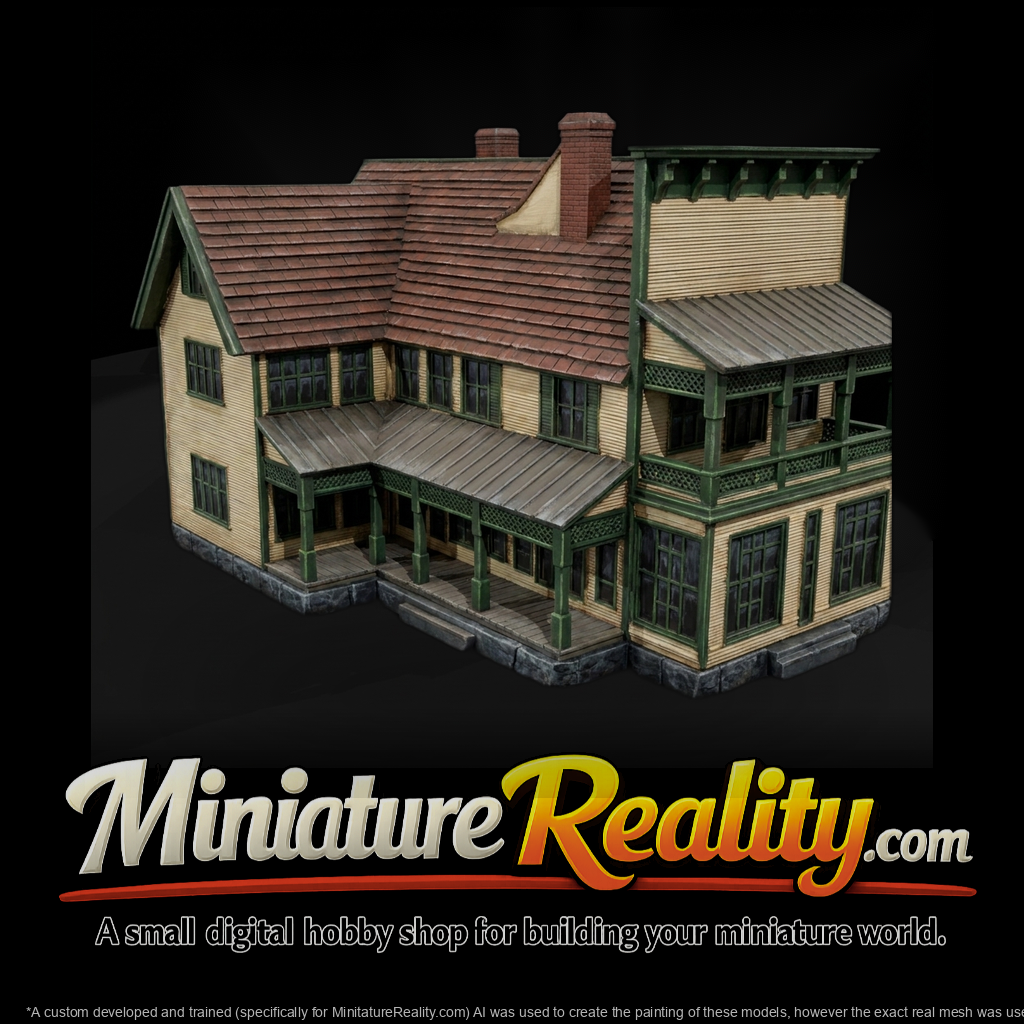 Victorian Farmhouse — Two-Story House with Wraparound Porch miniature, three-quarter view