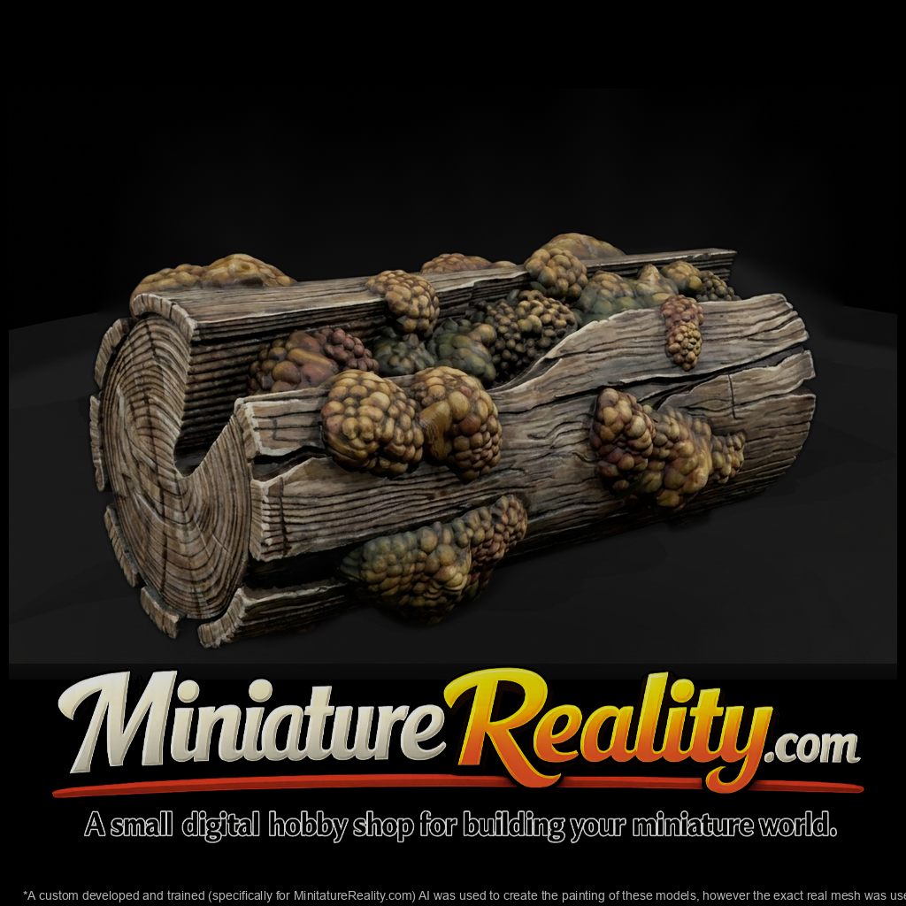 Fungus-Covered Split Log - Terrain Piece miniature, three-quarter view