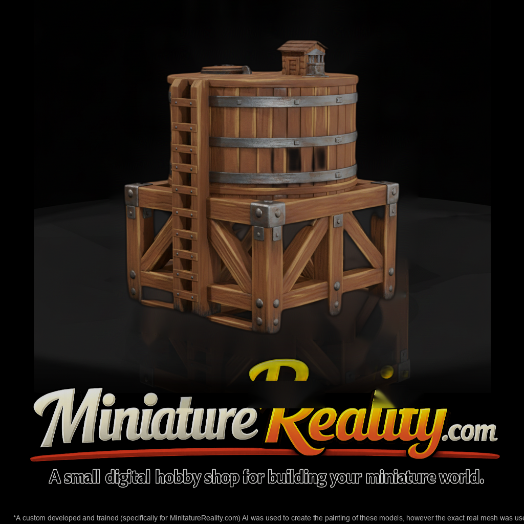 Rustic Unpainted Wooden Water Tower 3D Model Jwny6