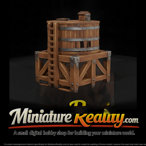 Rustic Unpainted Wooden Water Tower 3D Model Jwny6