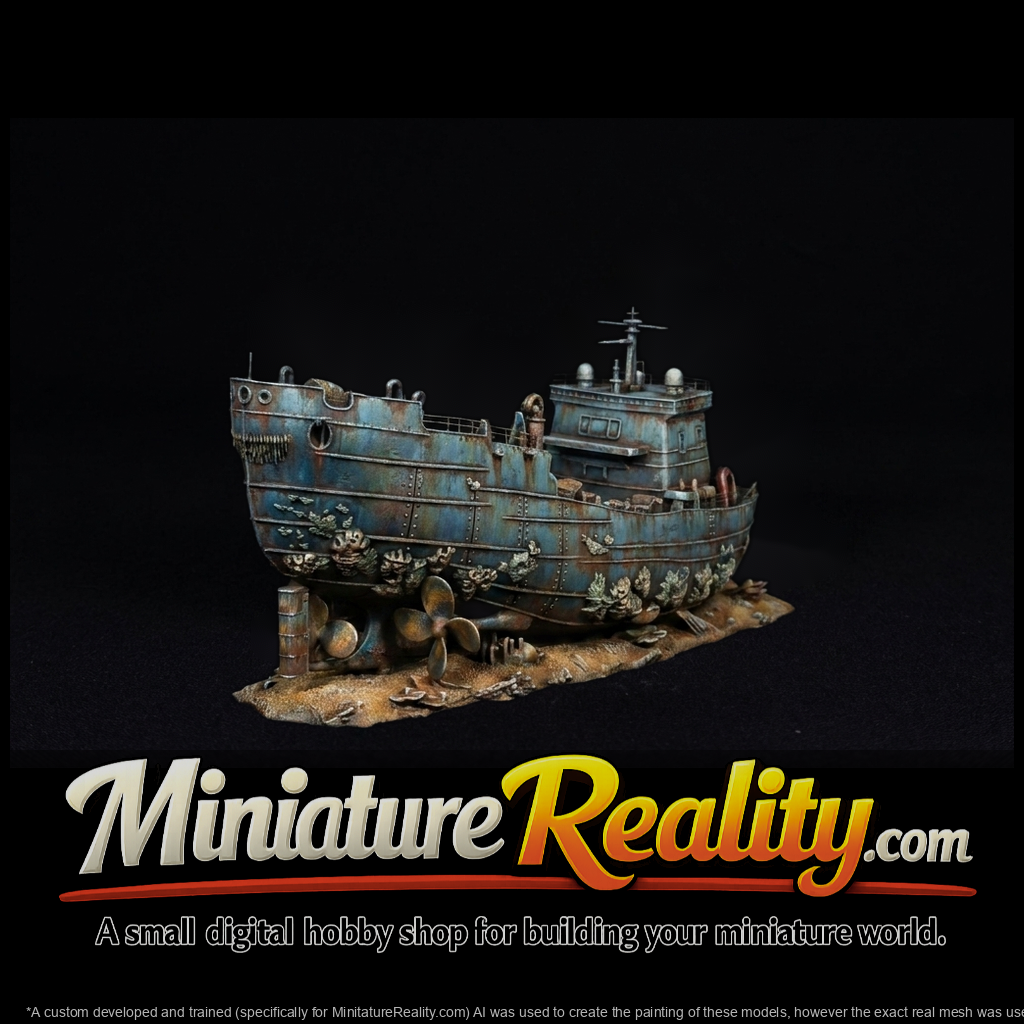 Sunken Naval Shipwreck miniature, three-quarter view