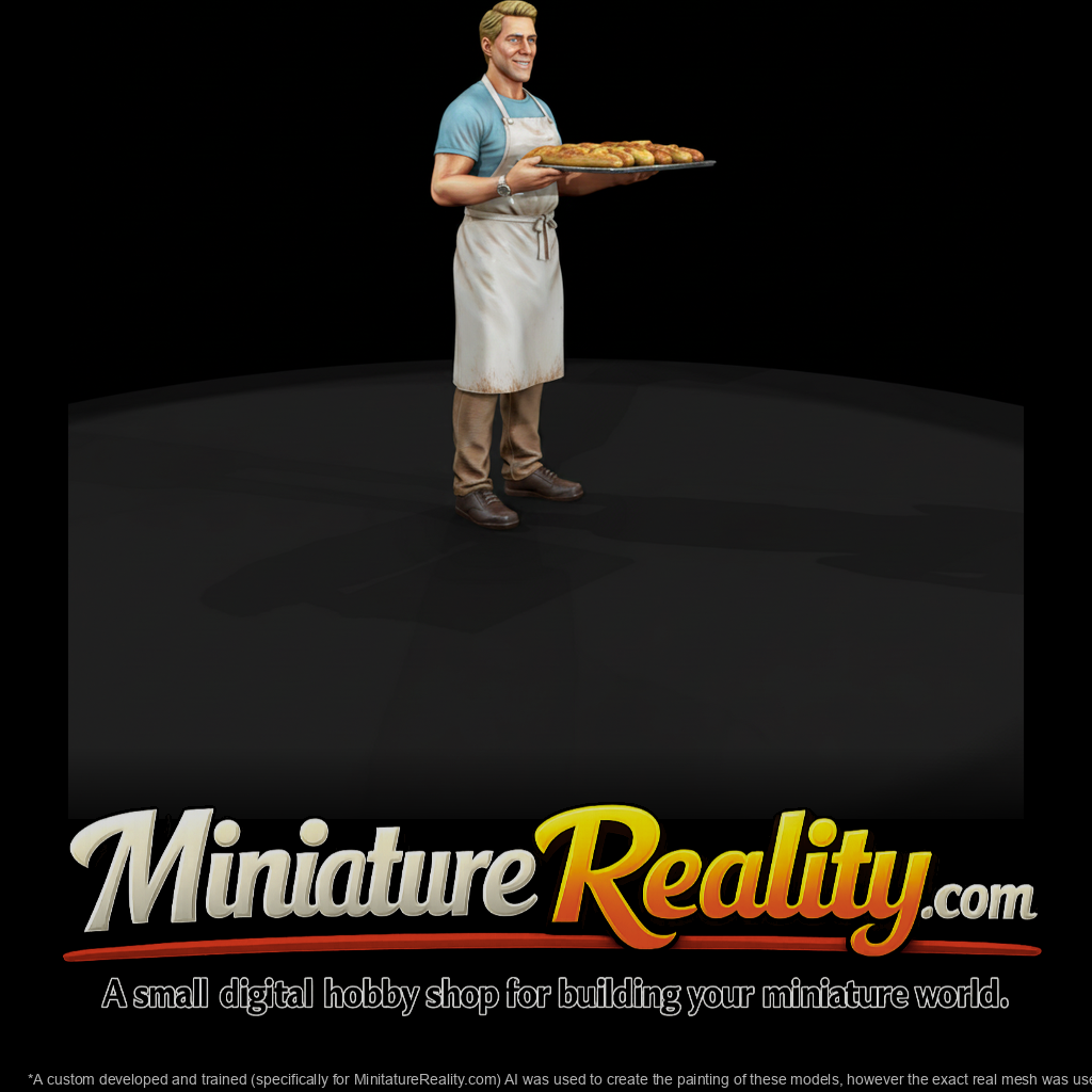 Baker Carrying a Tray of Fresh Bread miniature, three-quarter view