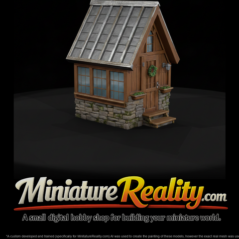 Wooden Glass Greenhouse miniature, three-quarter view