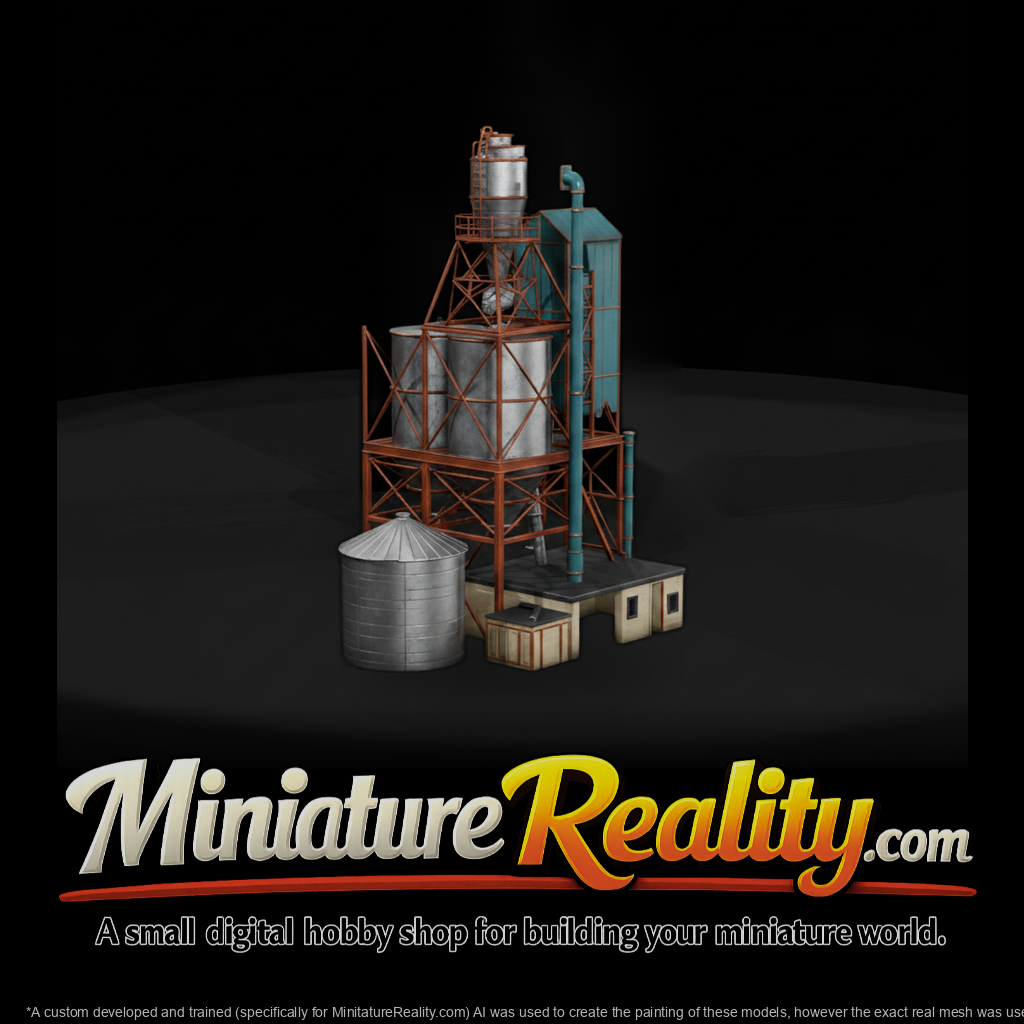 Old Rusty Grain Elevator miniature, three-quarter view