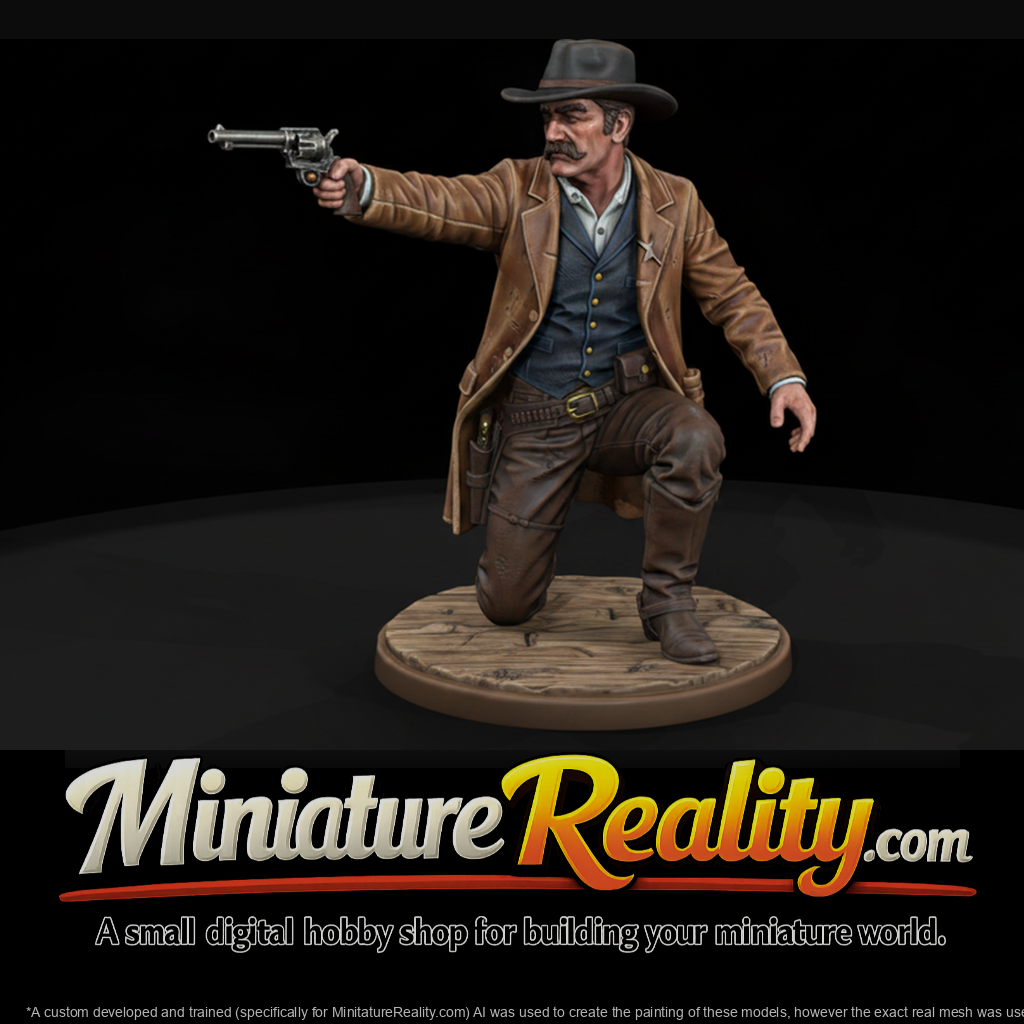 Old West Lawman Kneeling with Revolver