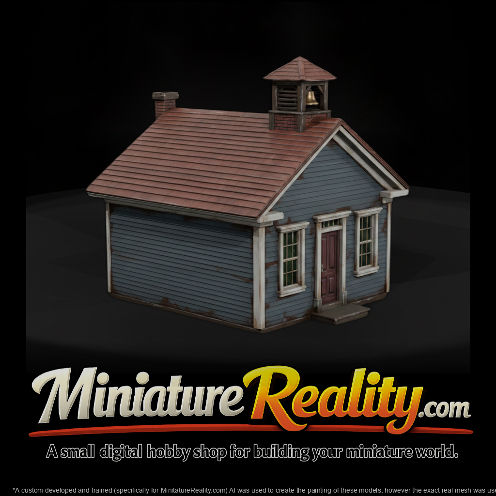 Rural Schoolhouse miniature, three-quarter view