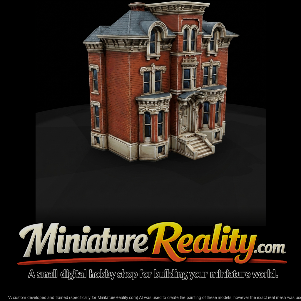 Detailed Victorian Townhouse miniature, three-quarter view