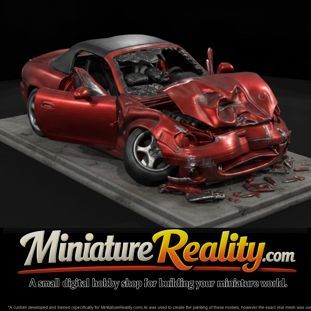 Crashed Red Sports Car with Front Impact