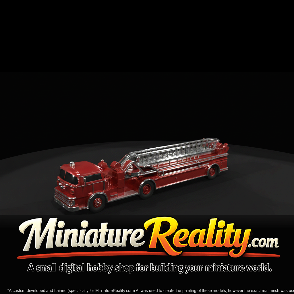 1970s Fire Truck miniature, three-quarter view