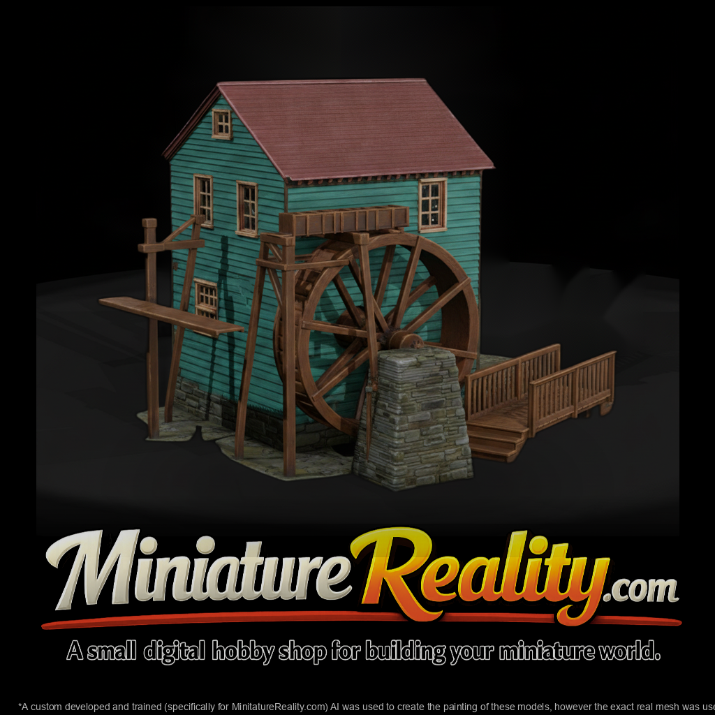 Old Water Mill by Stream miniature, three-quarter view