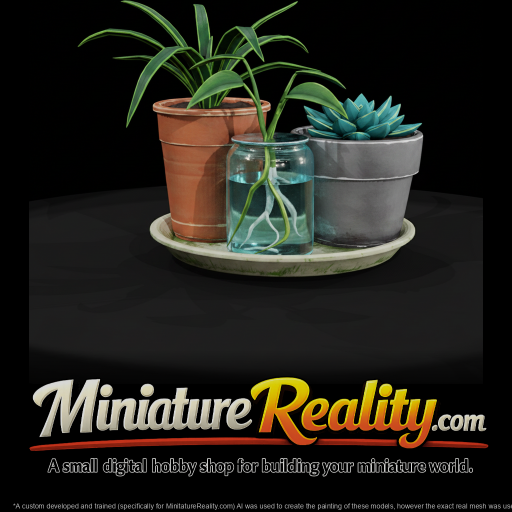 Stylized low poly potted plant propagation set HH6ZQXH6 miniature, three-quarter view