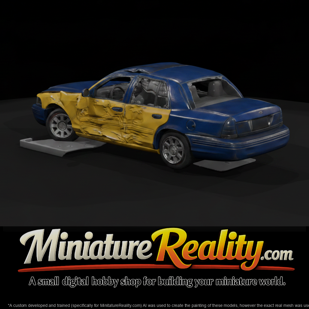 Sideswiped Blue Sedan Wreck