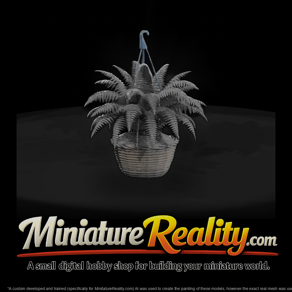 Stylized Monochrome Hanging Fern Basket 3D Model Q