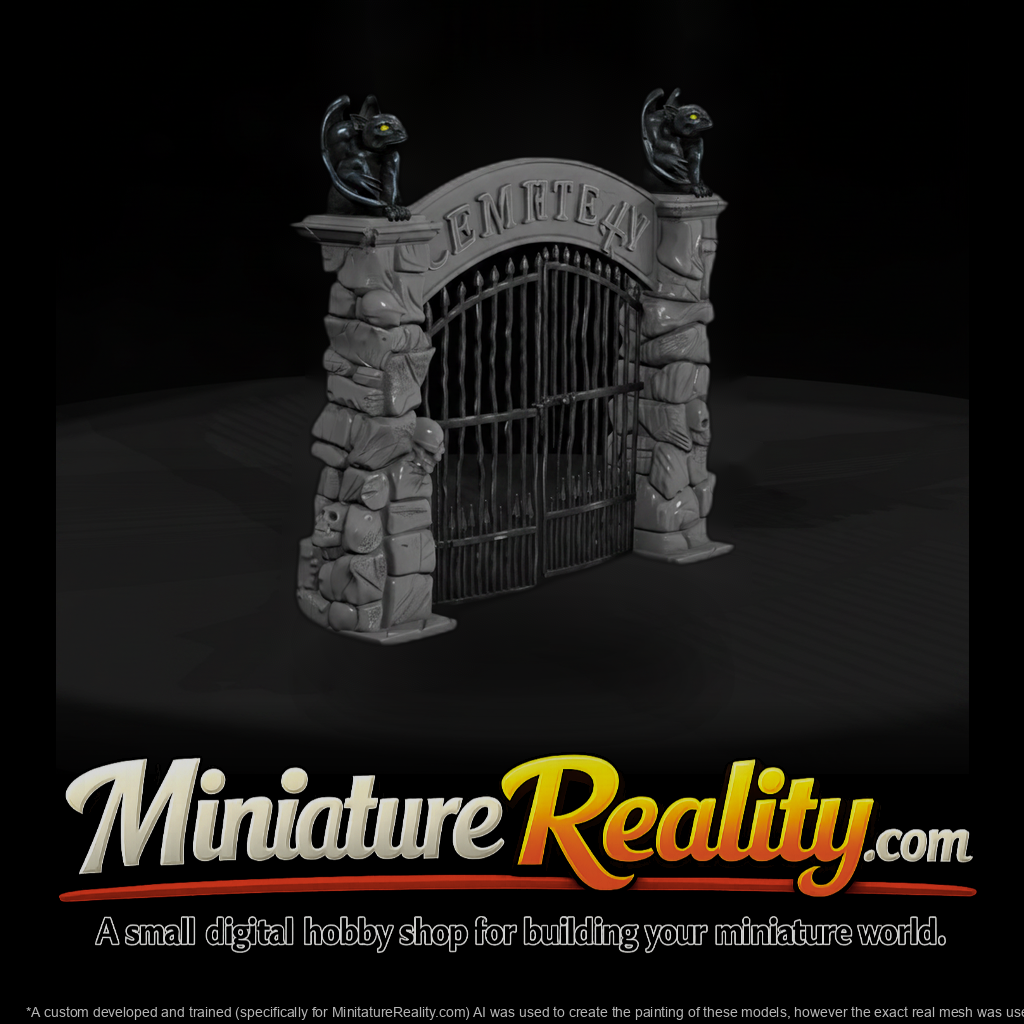 Gothic Cemetery Gate with Gargoyles
