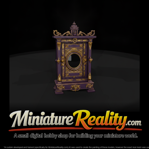 Ornate Wooden Clock miniature, three-quarter view