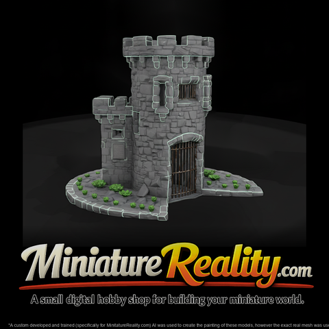 Stone Garden Tower miniature, three-quarter view