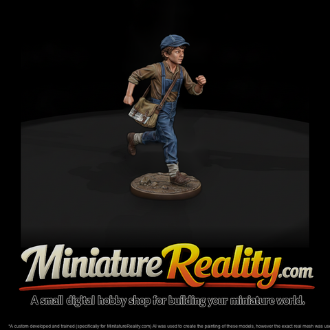 Running Newsboy in Overalls and Cap