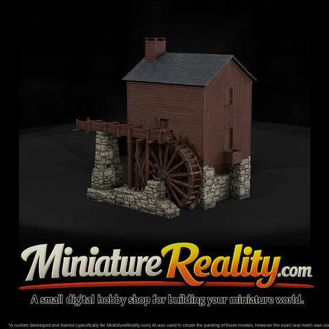 Old Wooden Water Mill miniature, three-quarter view