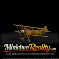 Vintage Yellow Biplane Flying miniature, three-quarter view — thumbnail 1
