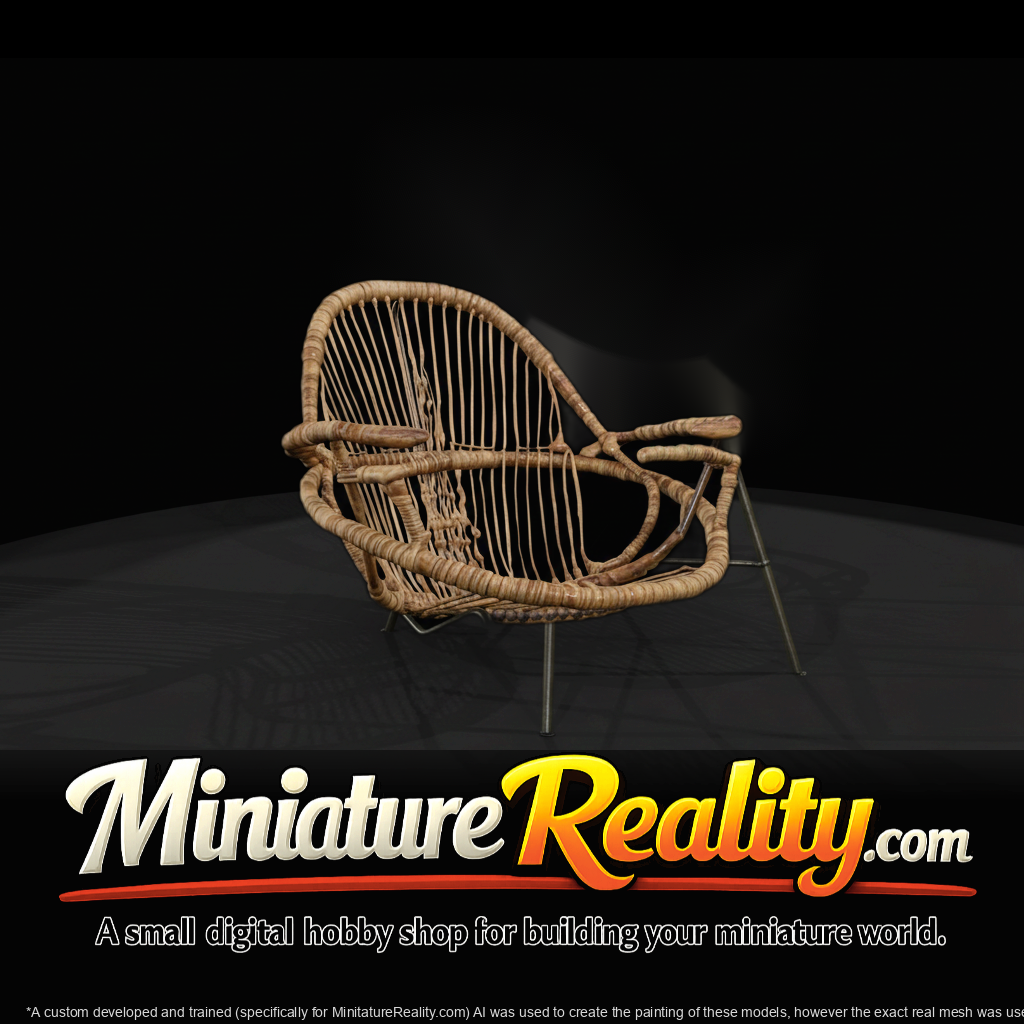Rattan Armchair miniature, three-quarter view