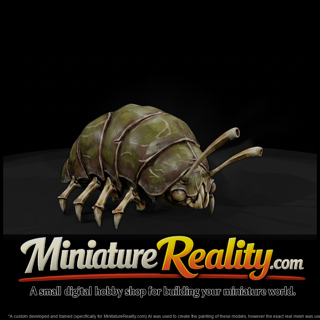 Stylized Pill Bug Fantasy miniature, three-quarter view