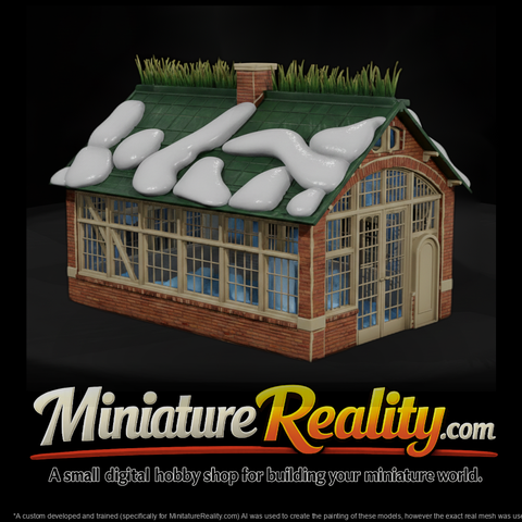 Outdoor Brick Greenhouse Patio miniature, three-quarter view