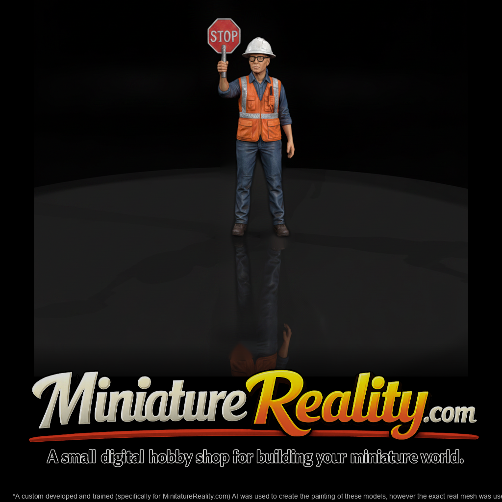 Road Crew Traffic Flagger with Stop Sign