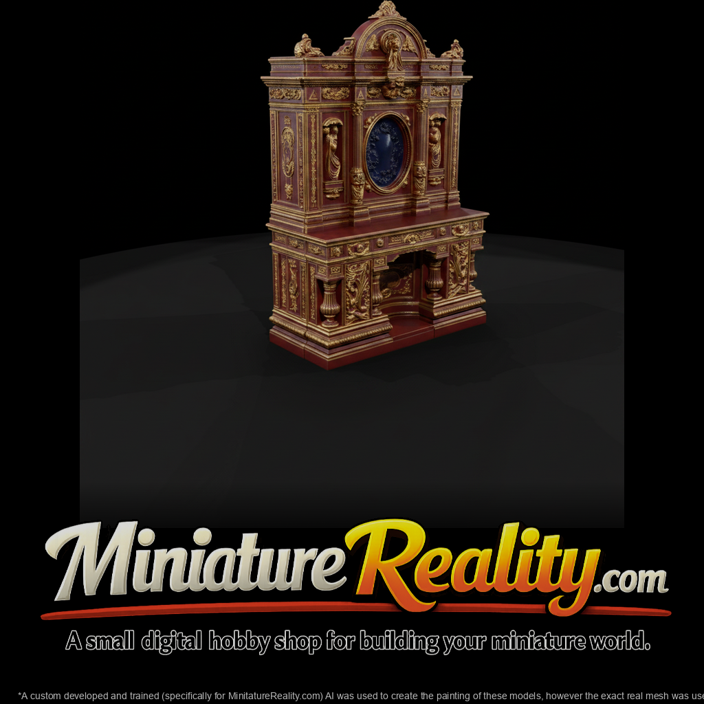Neoclassical buffet cabinet miniature, three-quarter view