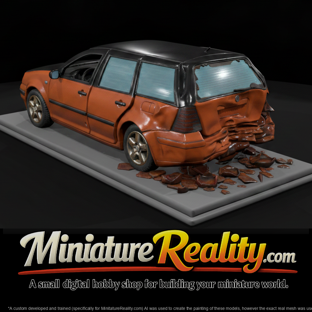 Wrecked Compact Wagon with Rear Impact