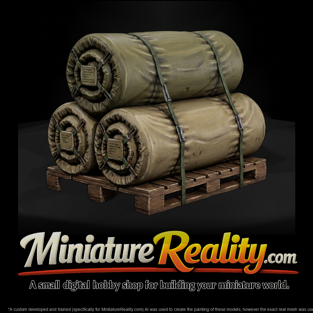 Rolled Cargo on Pallet with Ratchet Straps miniature, three-quarter view