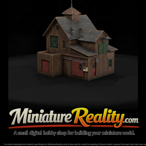 Wooden Multistory Workshop miniature, three-quarter view