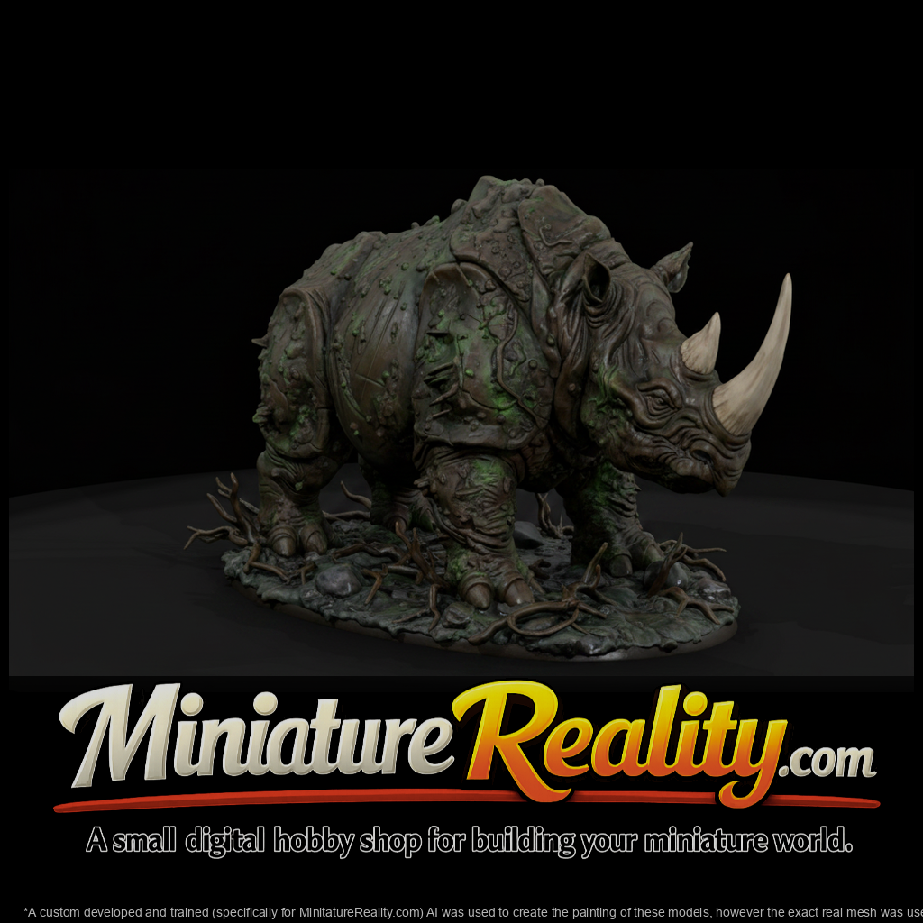 Bog Hide Rhino Beast miniature, three-quarter view