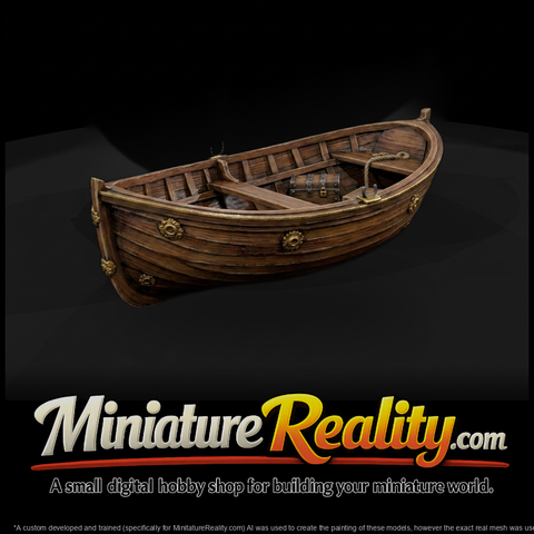 Planked Wooden Rowboat with Chest