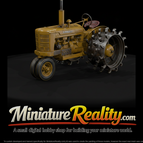 Yellow Farm Tractor Compactor miniature, three-quarter view