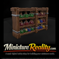 Stylized Medieval Potion Shelf miniature, three-quarter view — thumbnail 1
