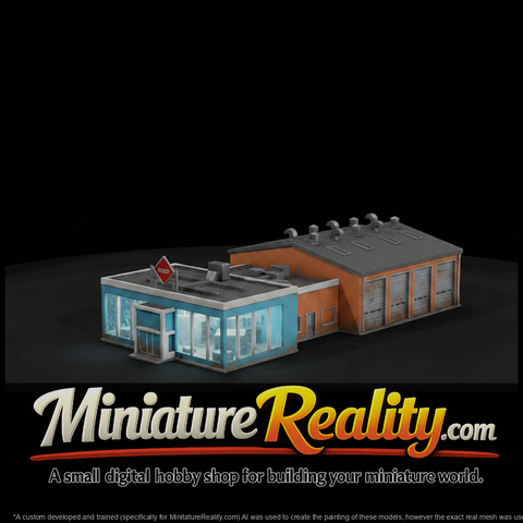 Model Truck Service Building, three-quarter view