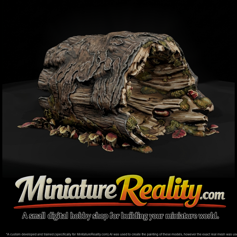 Hollow Forest Log Terrain with Mushrooms